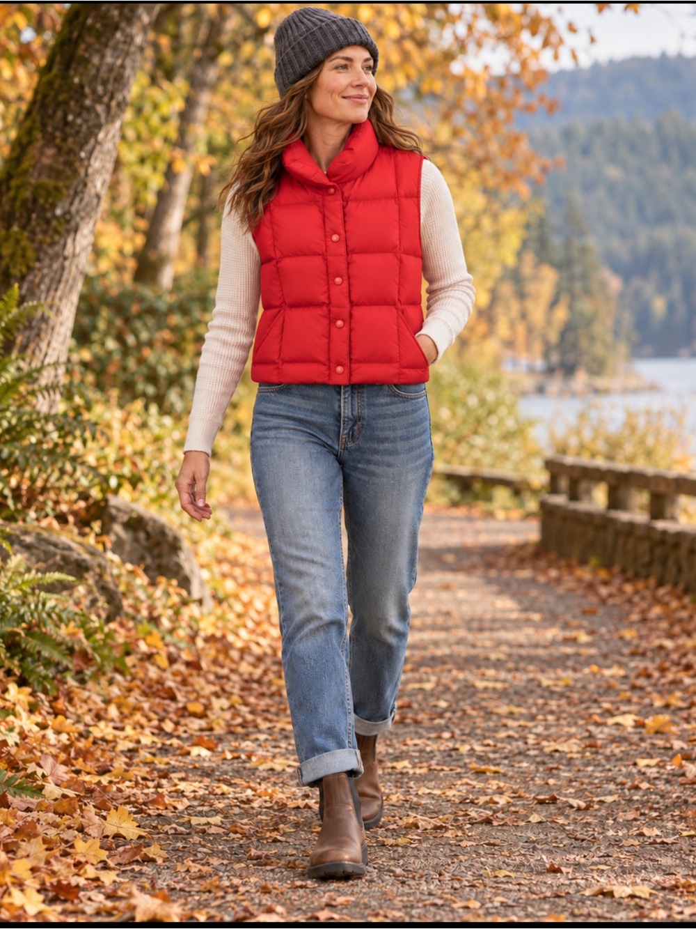 Red Down Puffer Vest Oversized Quiet Luxury lands end Apres Ski Small